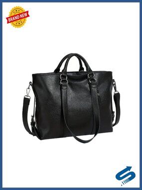 PU Leather Large Tote Bag Zippered Travel Bucket Handbag Work Purse
